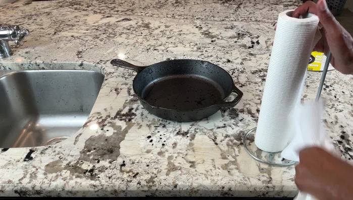 Pre-seasoned cast iron skillet, washed and dried.