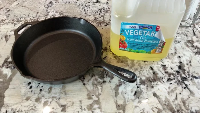 Cast iron skillet oiled for cooking