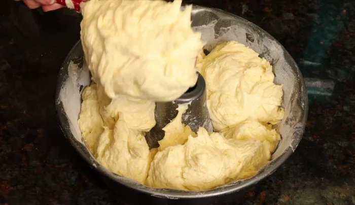 Vanilla cake batter in a bundt pan