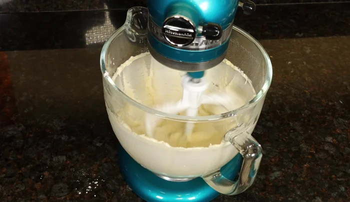Flex Edge beater mixing cake batter.