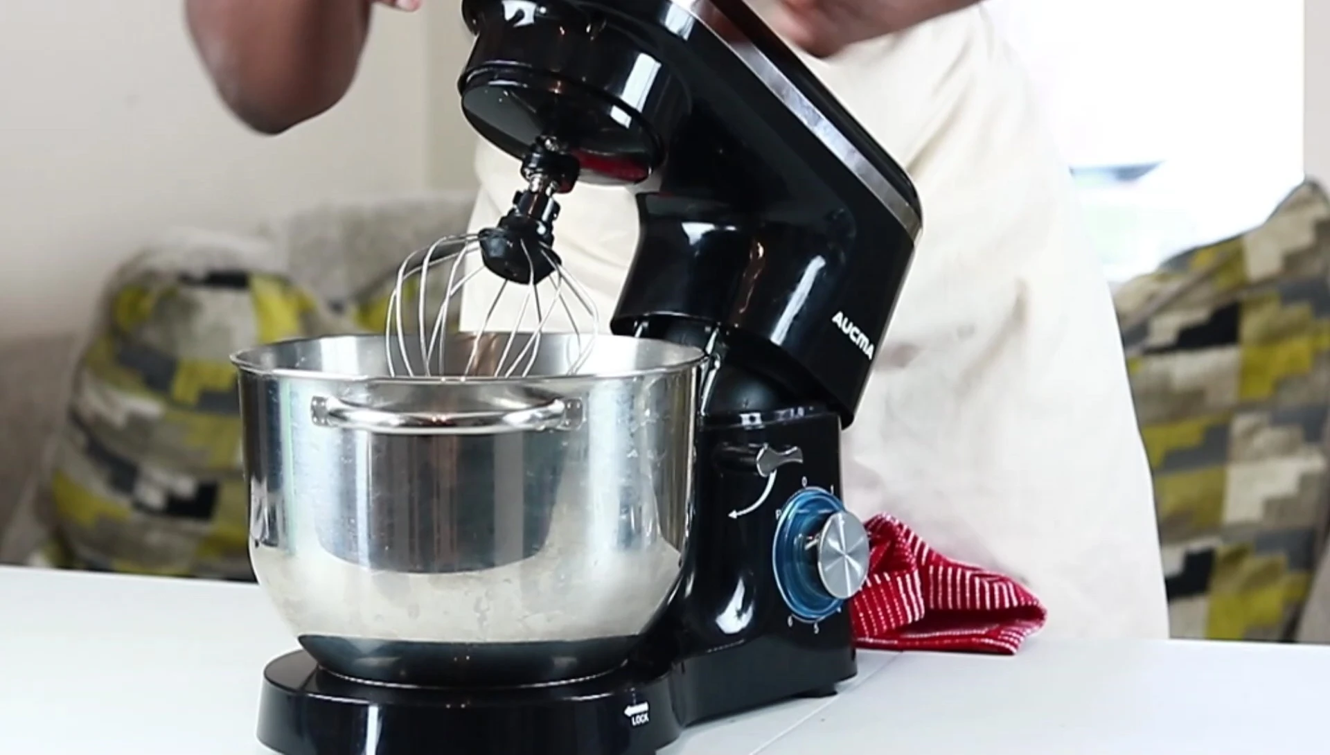 Stand mixer making lemon cake batter
