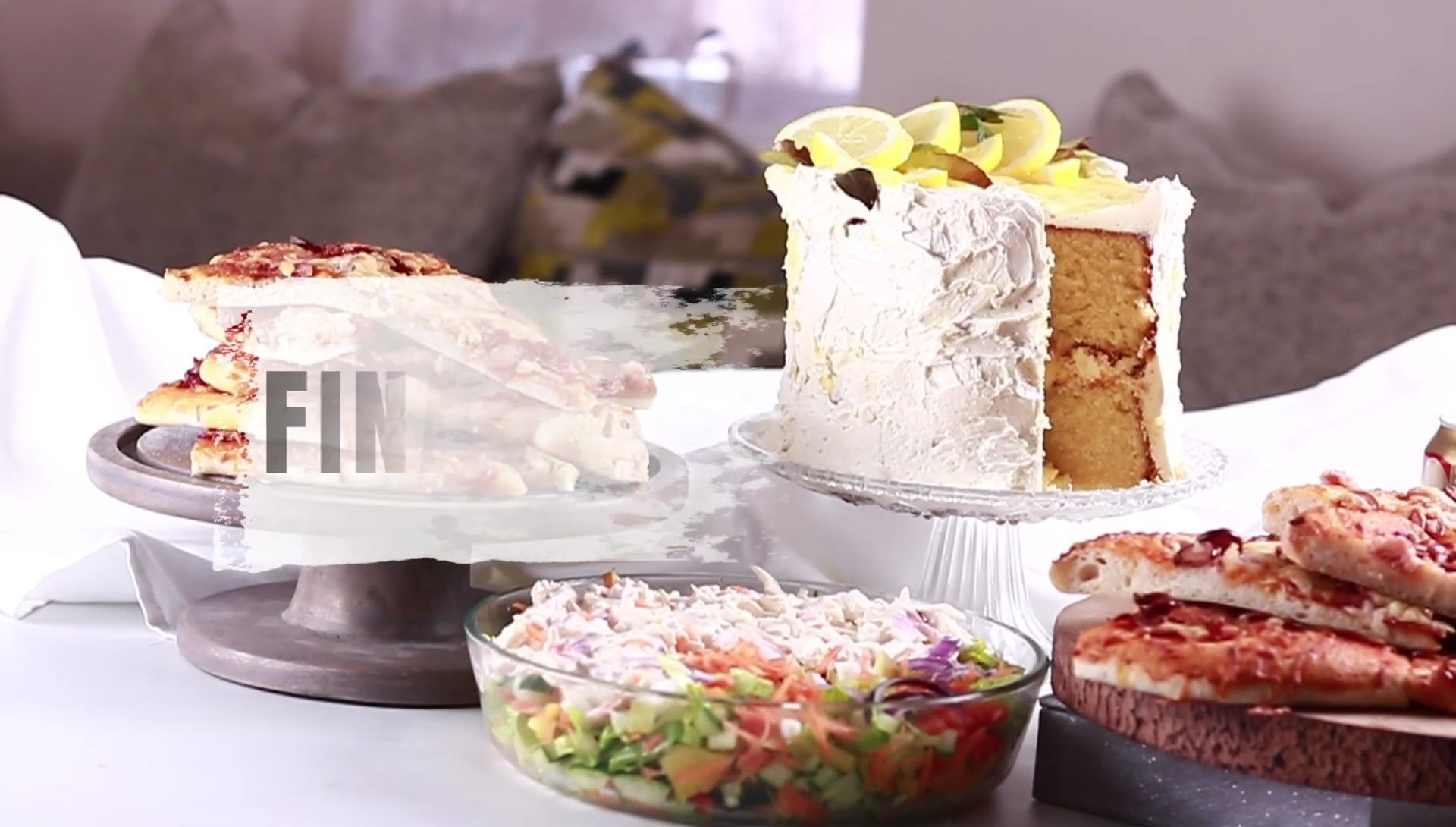 Food made with stand mixer: cake, pizza.