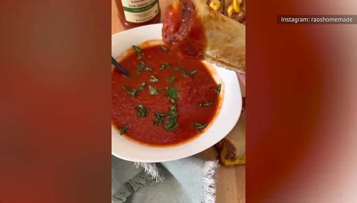Basil tomato soup with grilled cheese