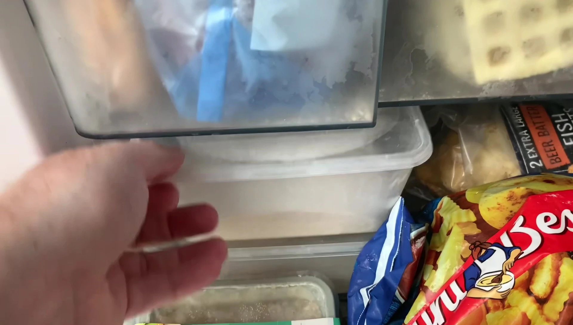 Frozen pizza dough in freezer