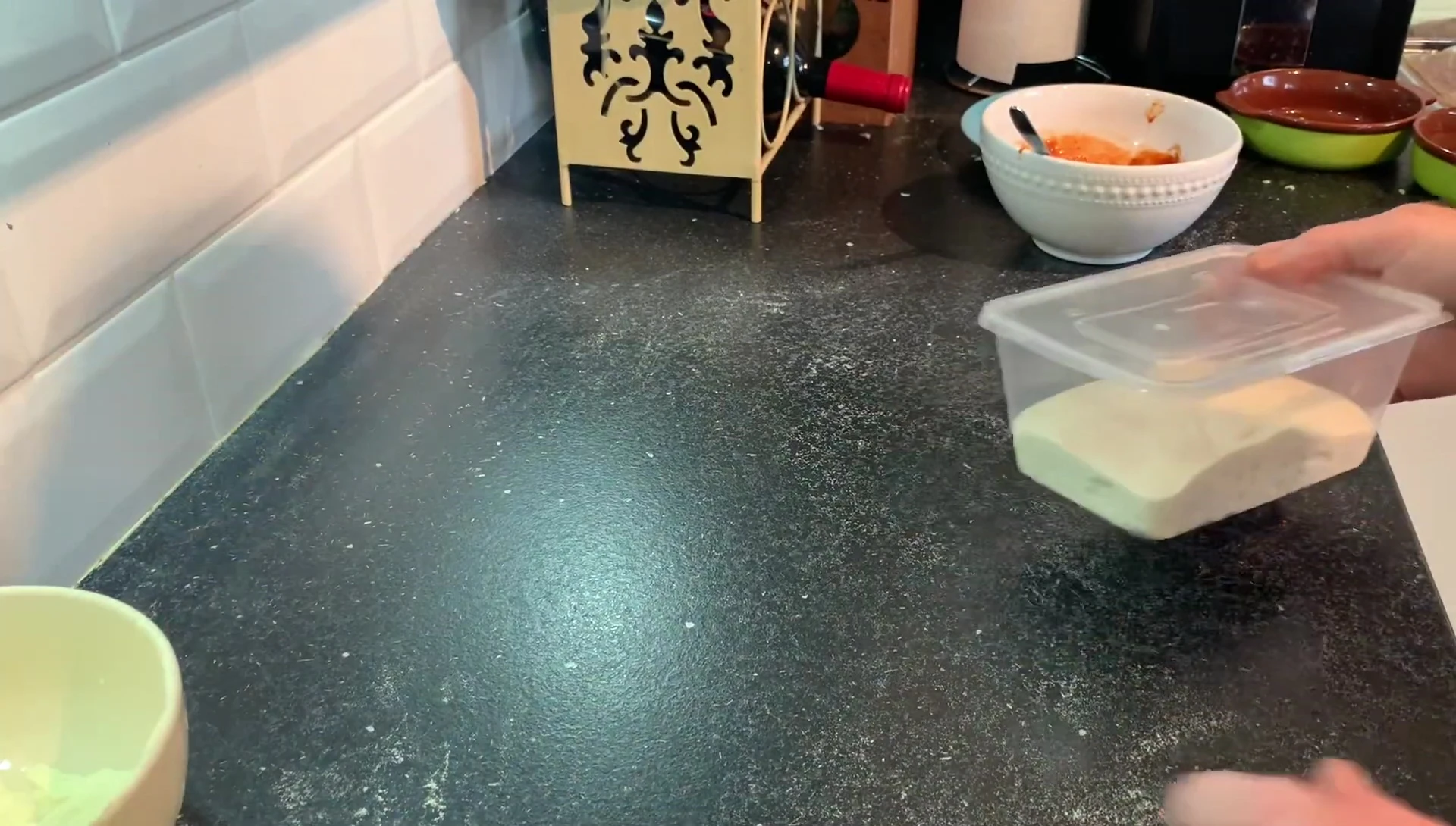 Semolina flour dusting kitchen counter