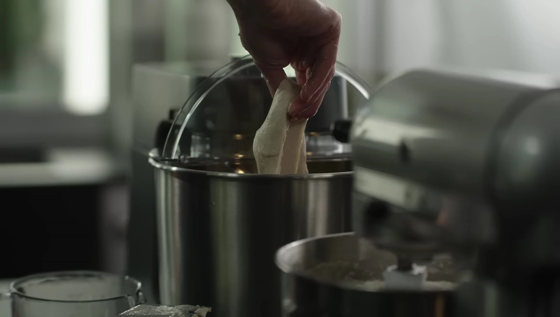 Dough in spiral mixer showing good elasticity