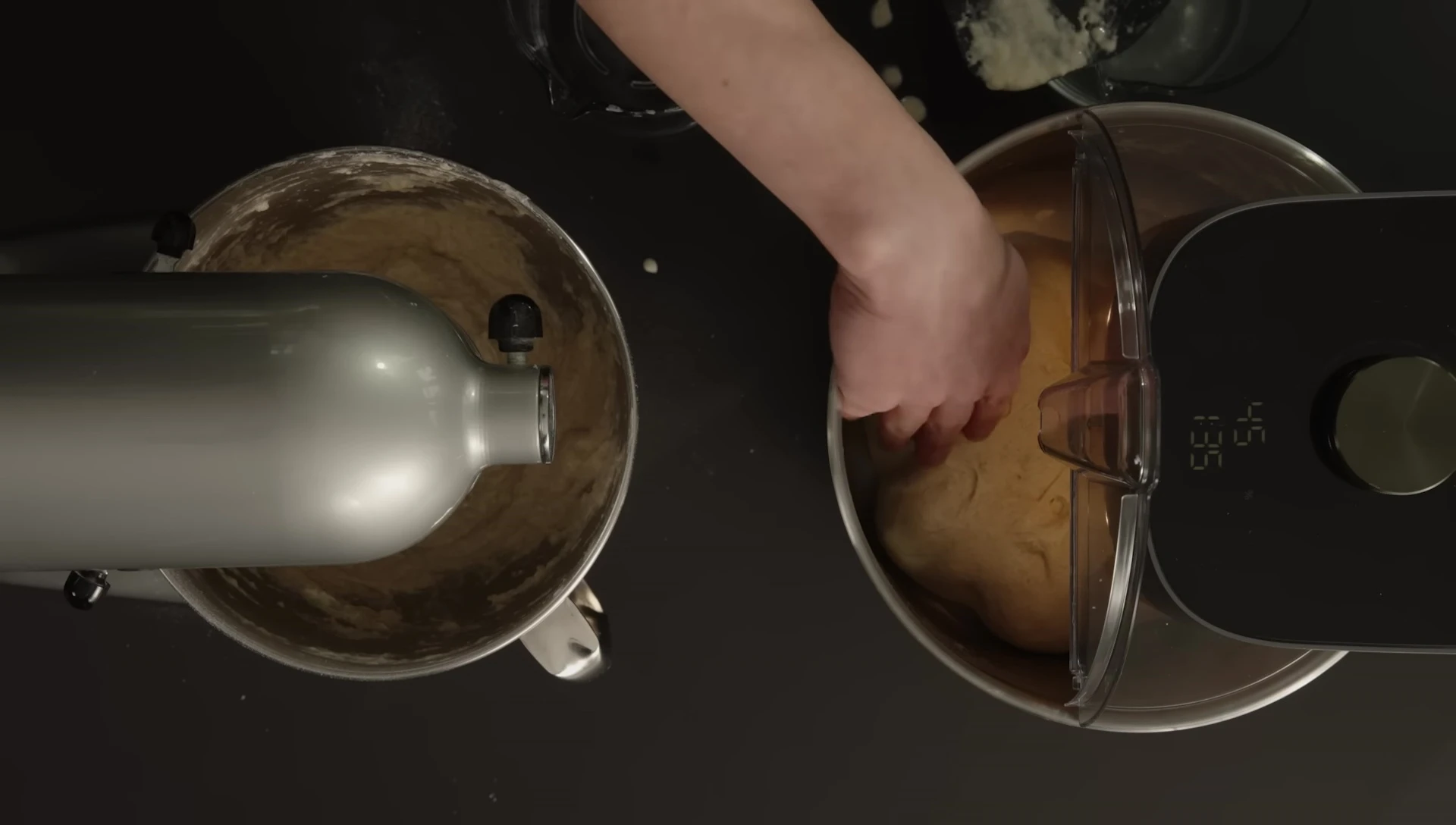 The well-developed 'pumpkin' shape dough in spiral mixer