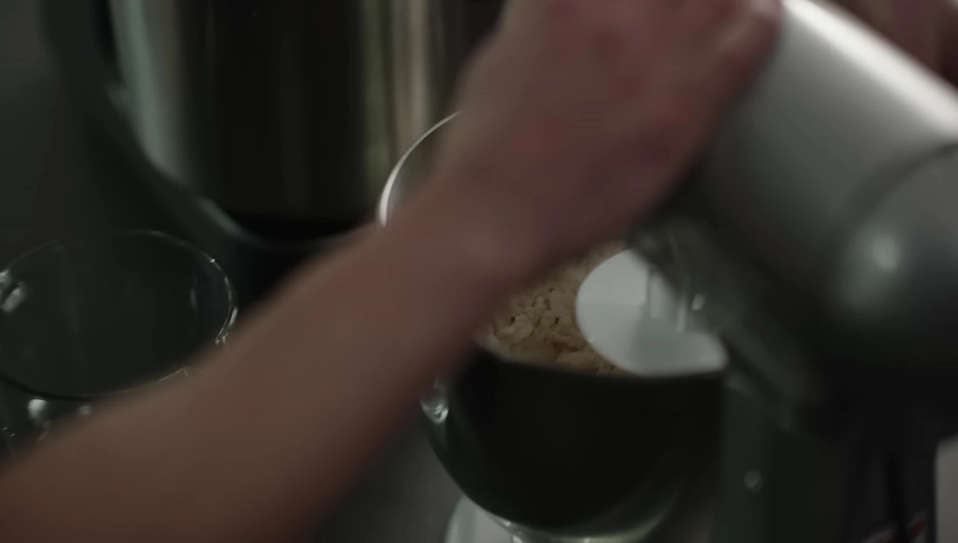 Ingredients splashing in the planetary mixer