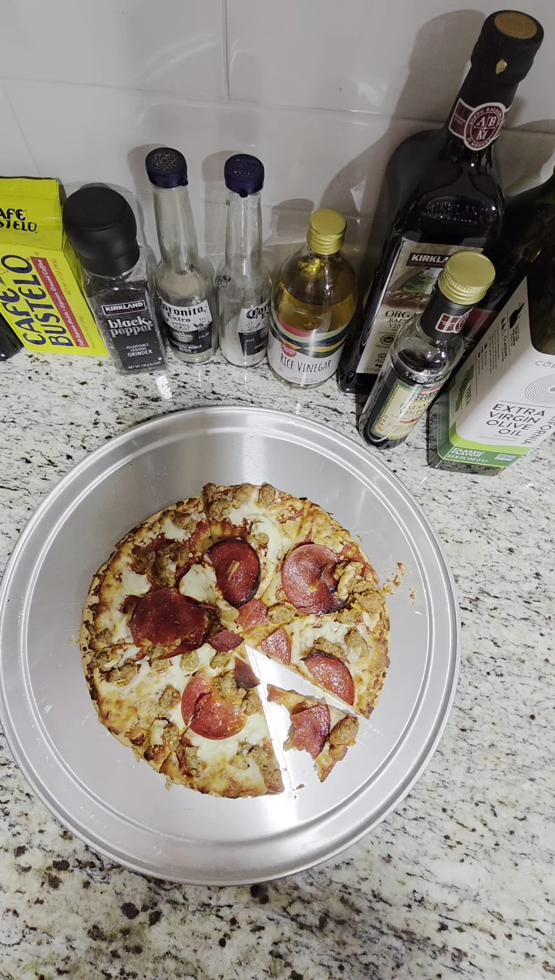 A shot emphasizing the pizza toppings.