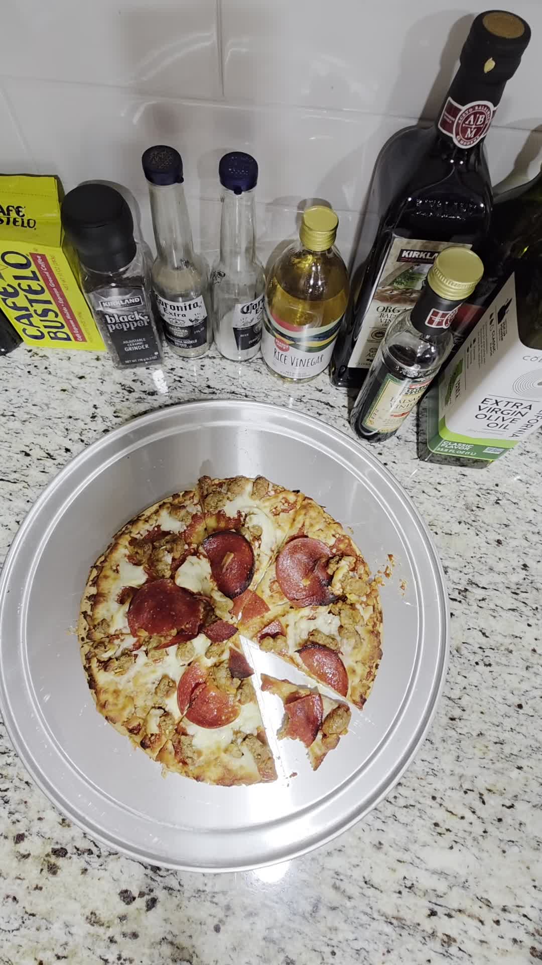 Close-up shot of the cheese on the pizza.
