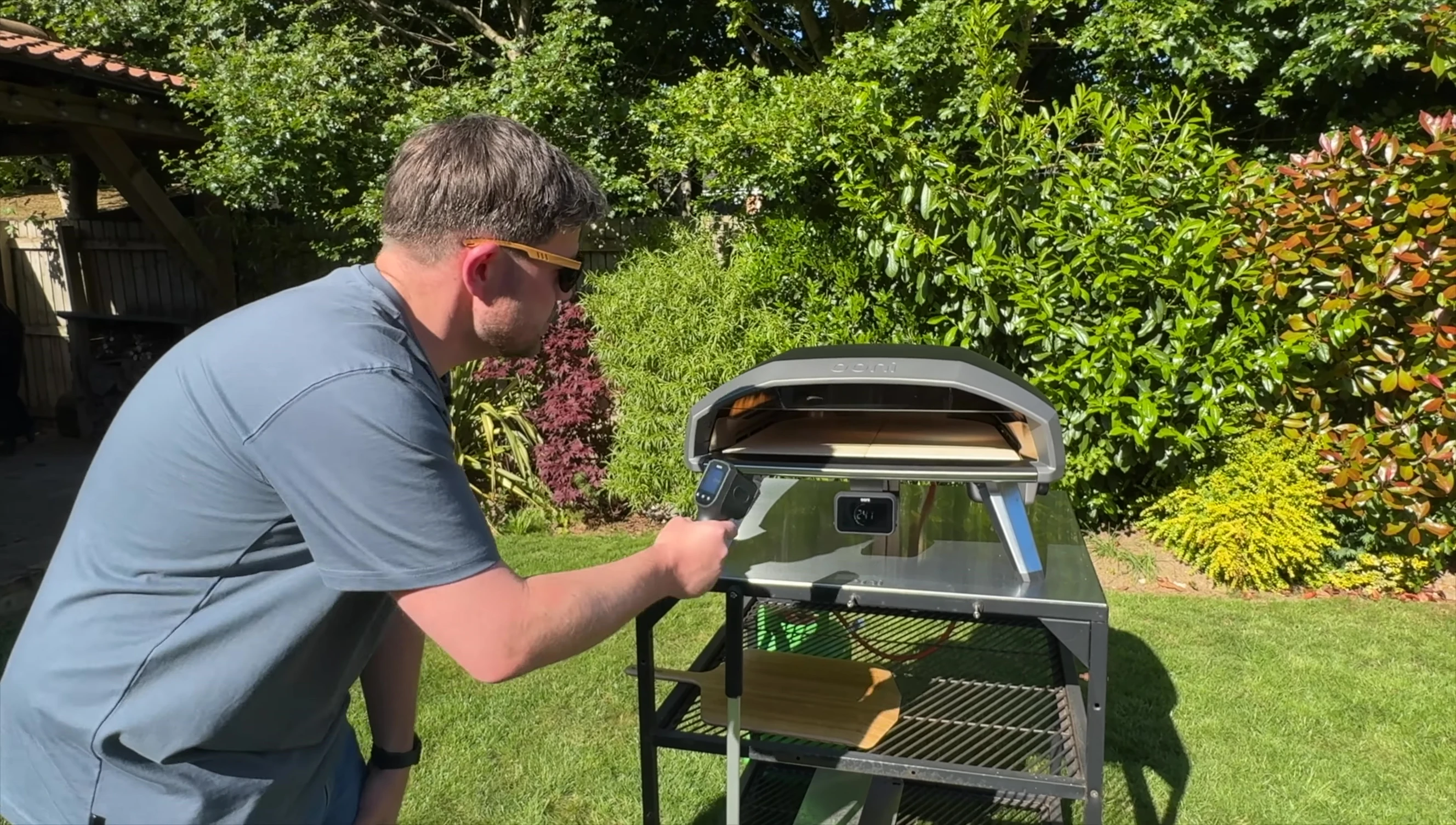 Checking the stone temperature during the heat up test.