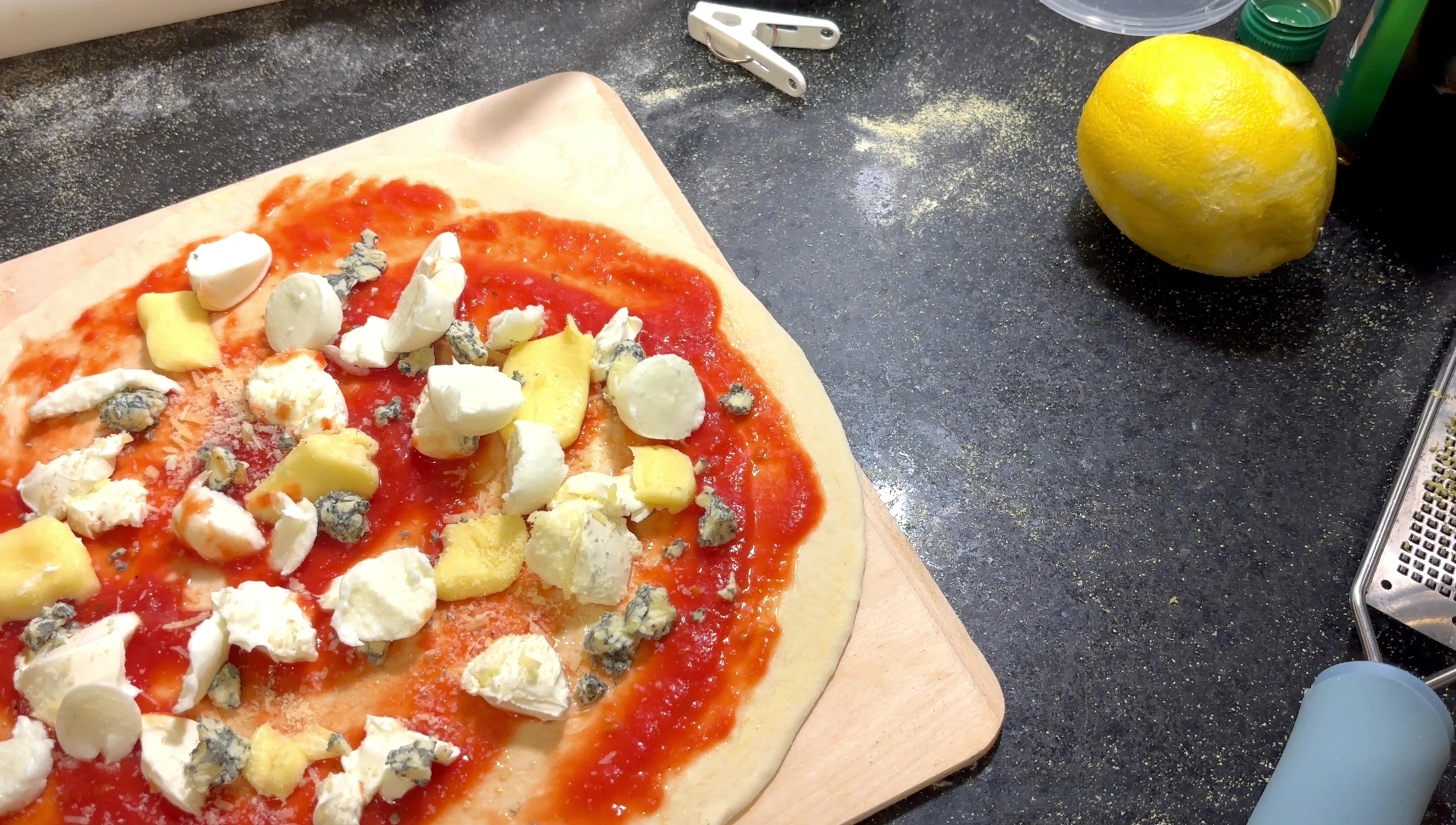 Pizza placed in the oven