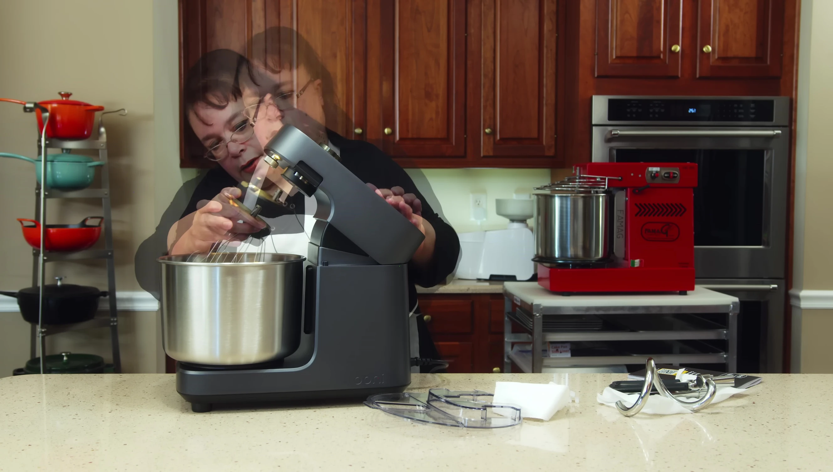 Mixing with the whisk attachment.