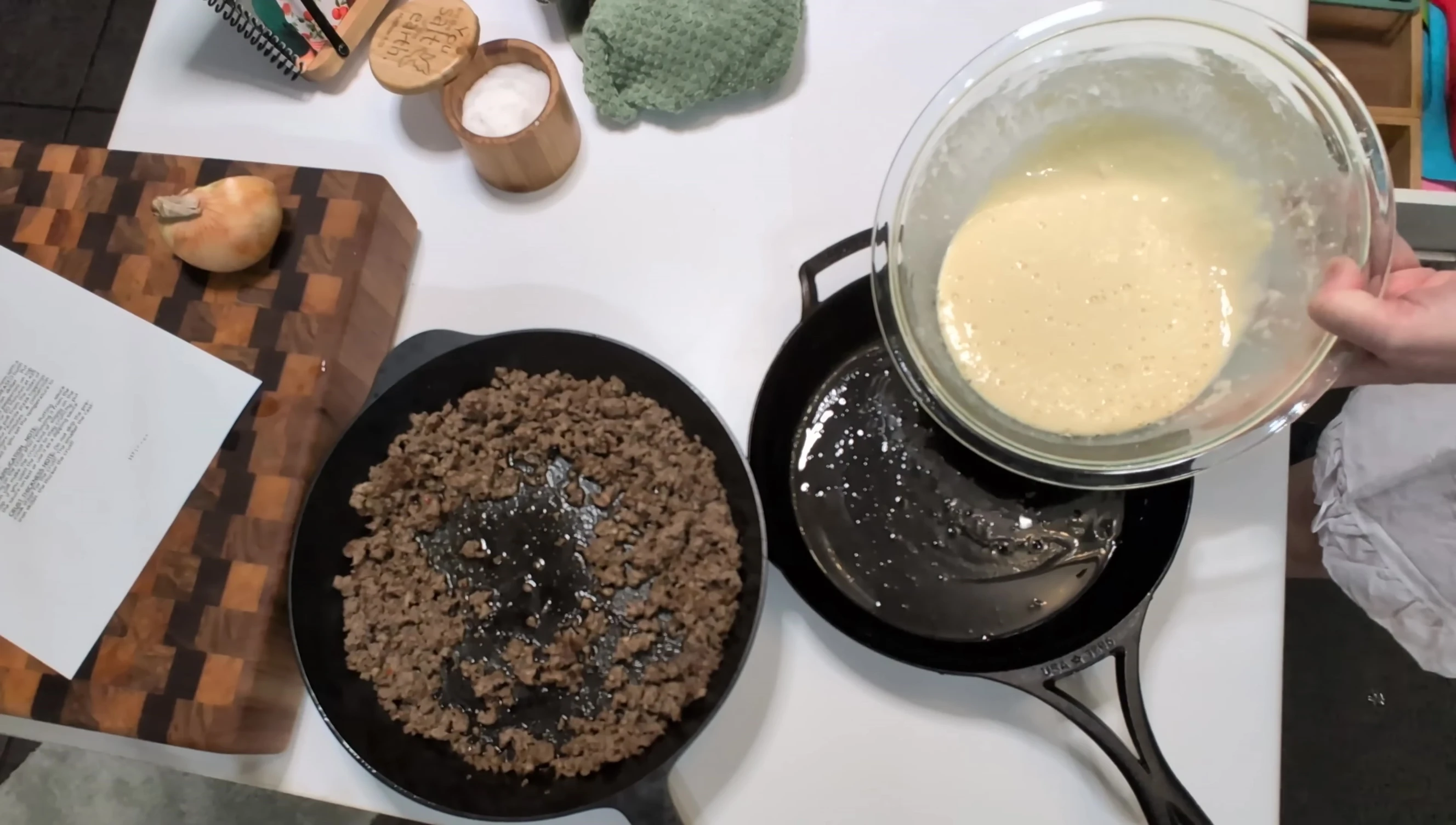 Pouring the batter into the skillet