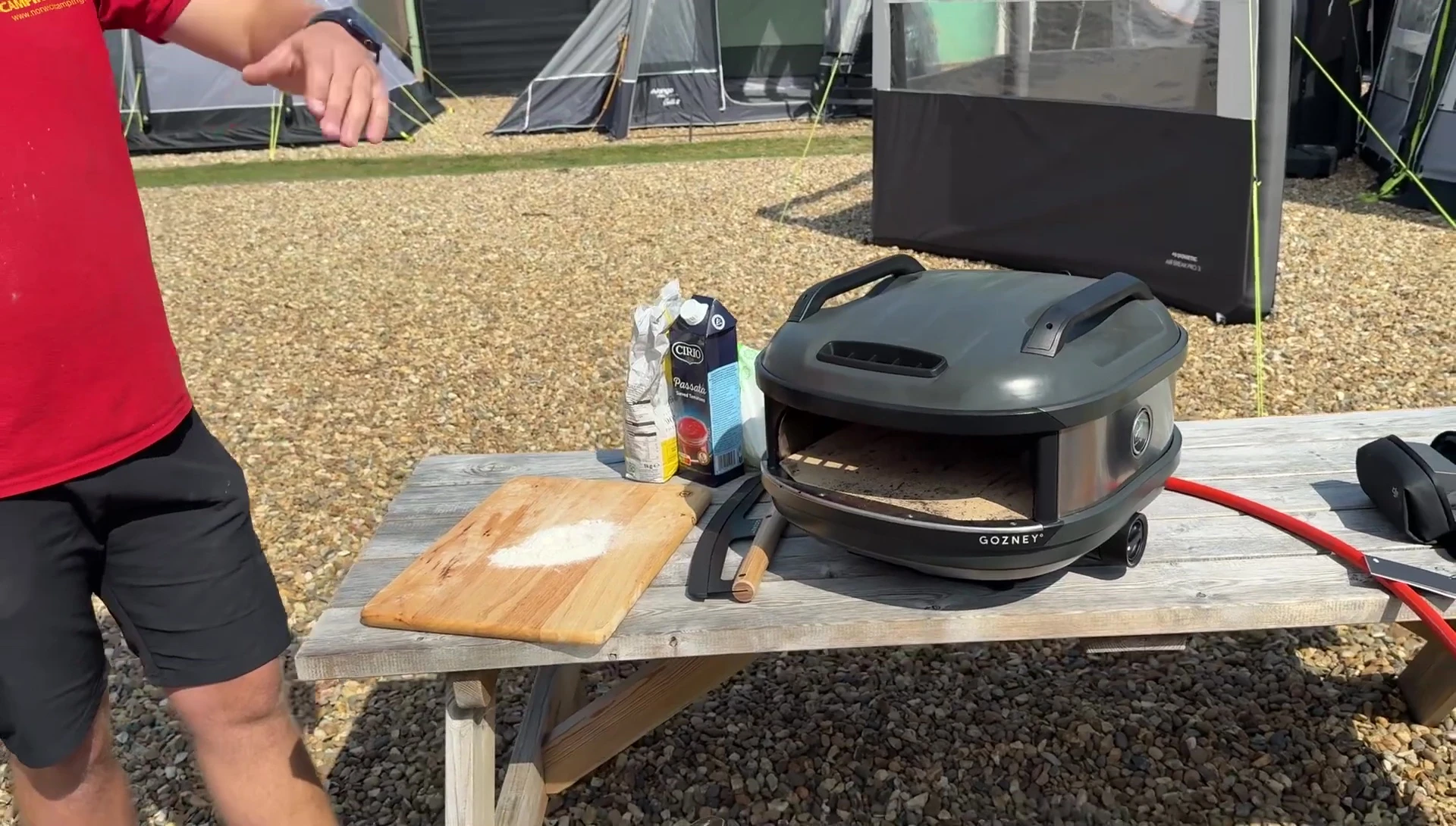 The Gozney Tread oven with its hose and regulator.