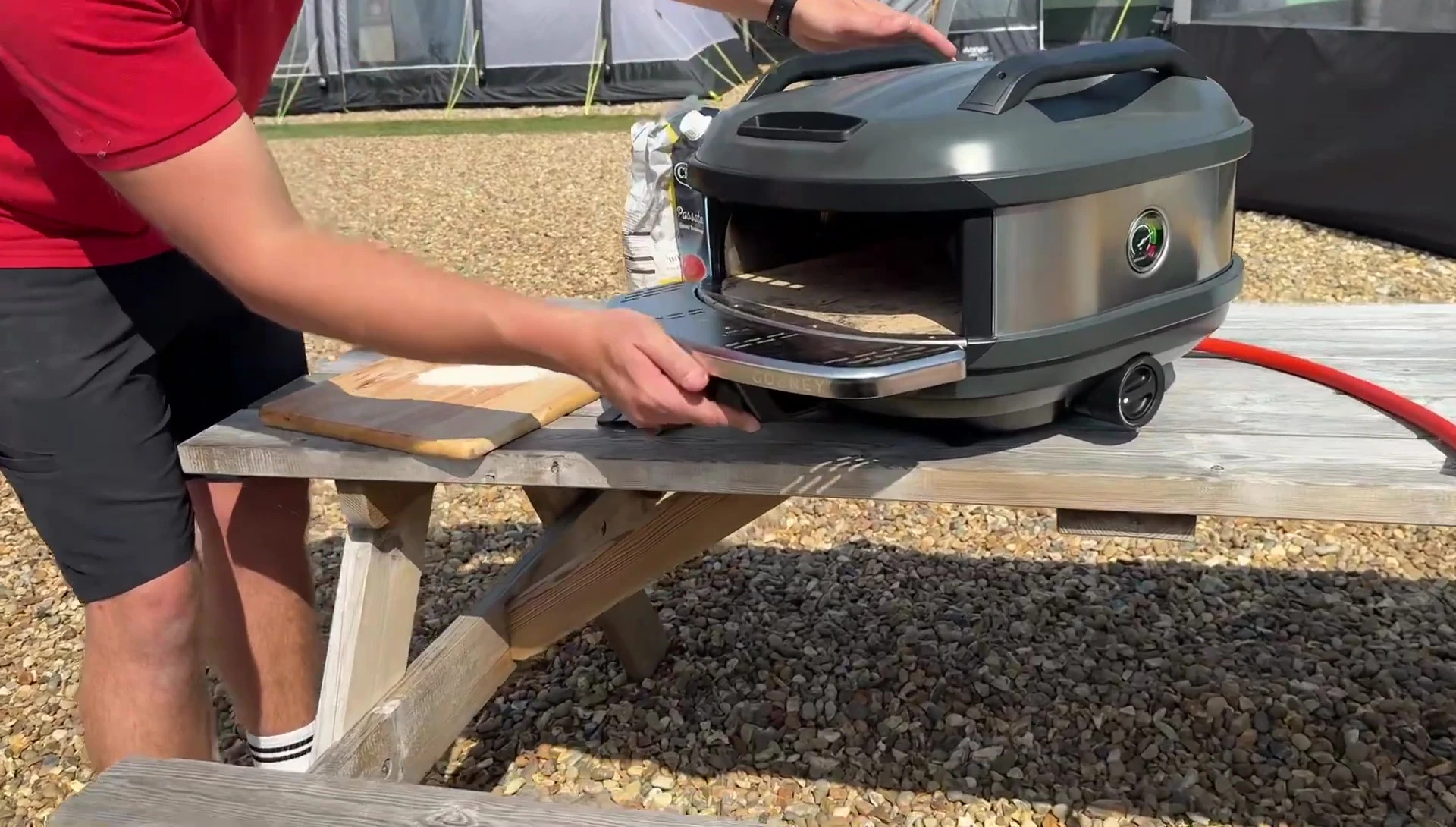 The Gozney Tread oven mantle attached and in use.