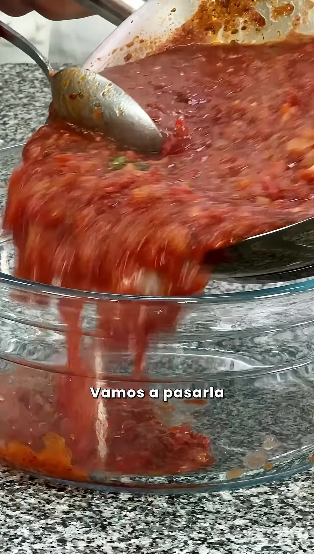 Transferring the sauce to a container