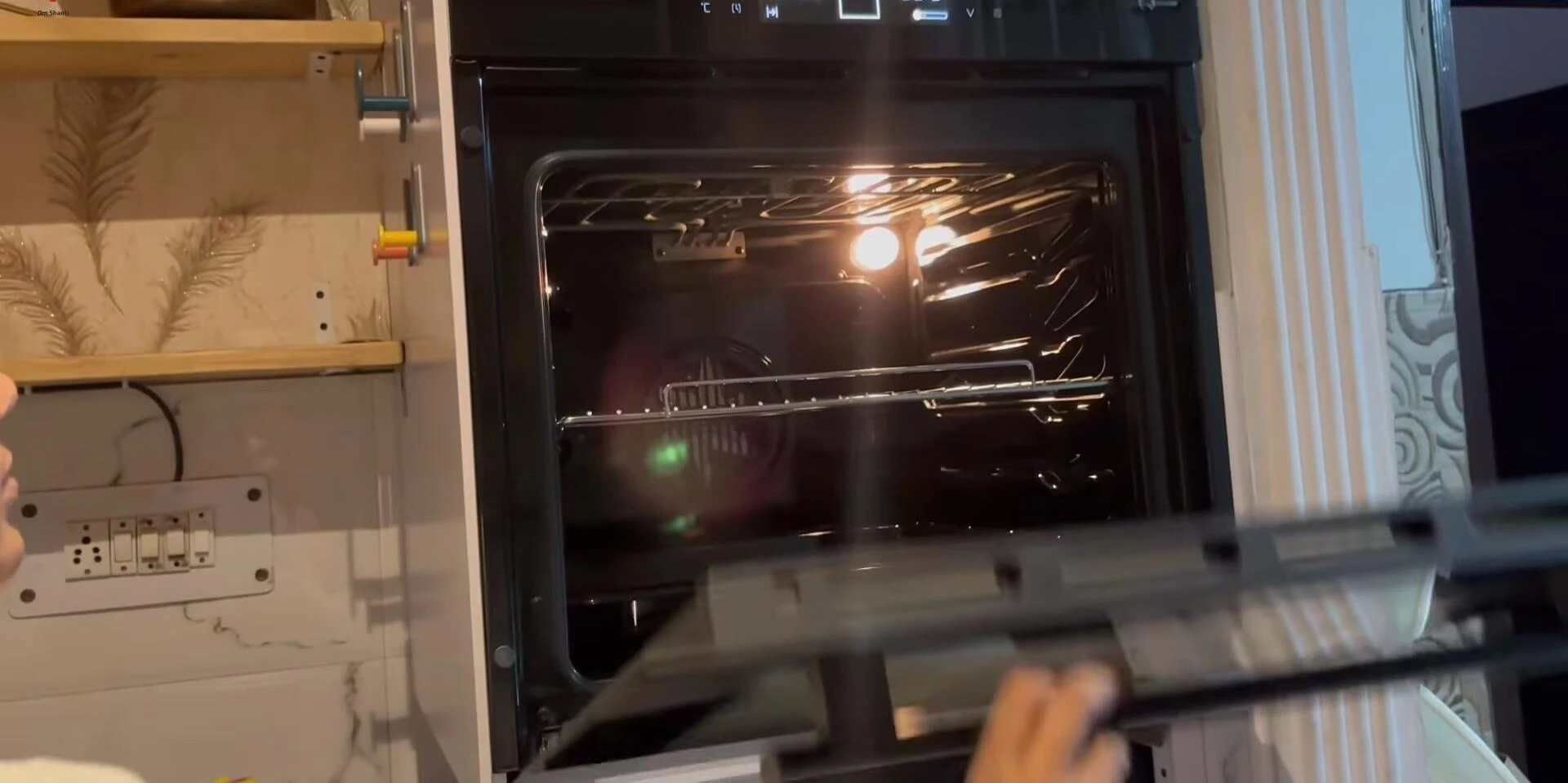 Pizza in the oven during baking.