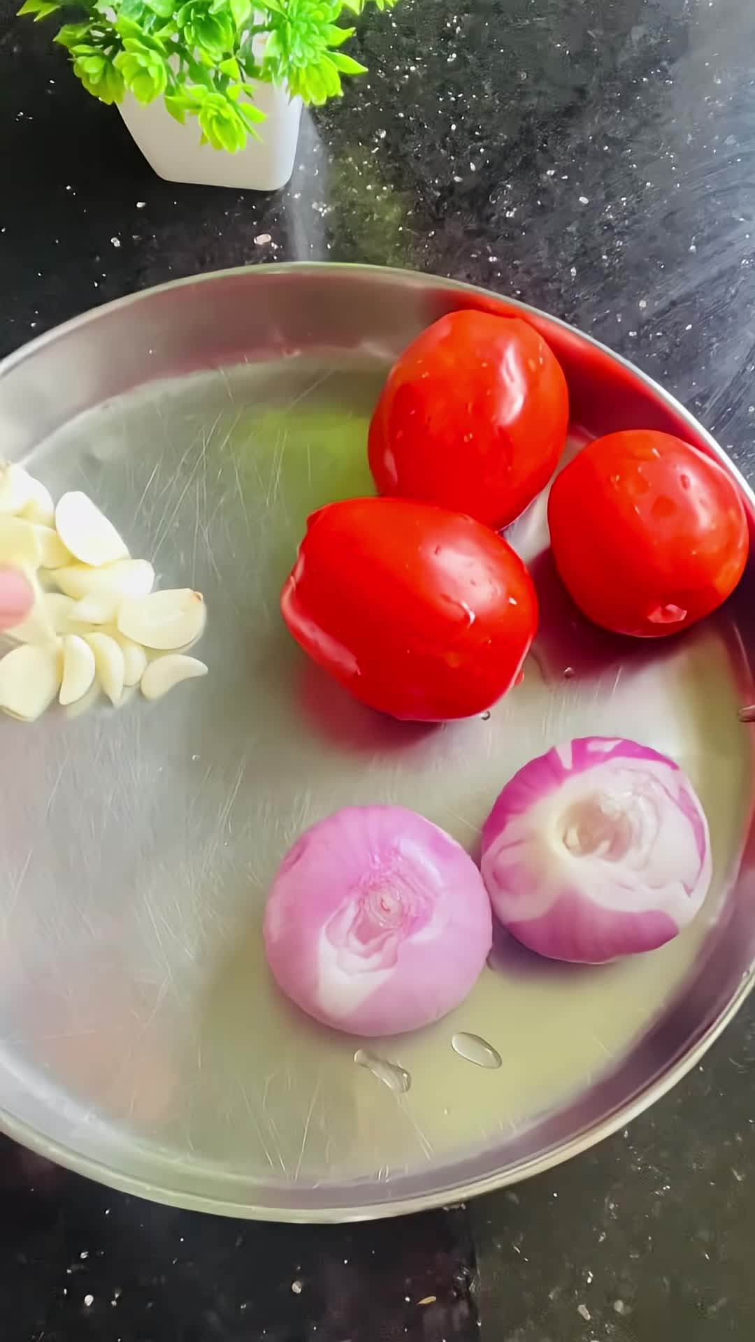 Close-up shot of various ingredients being prepared.