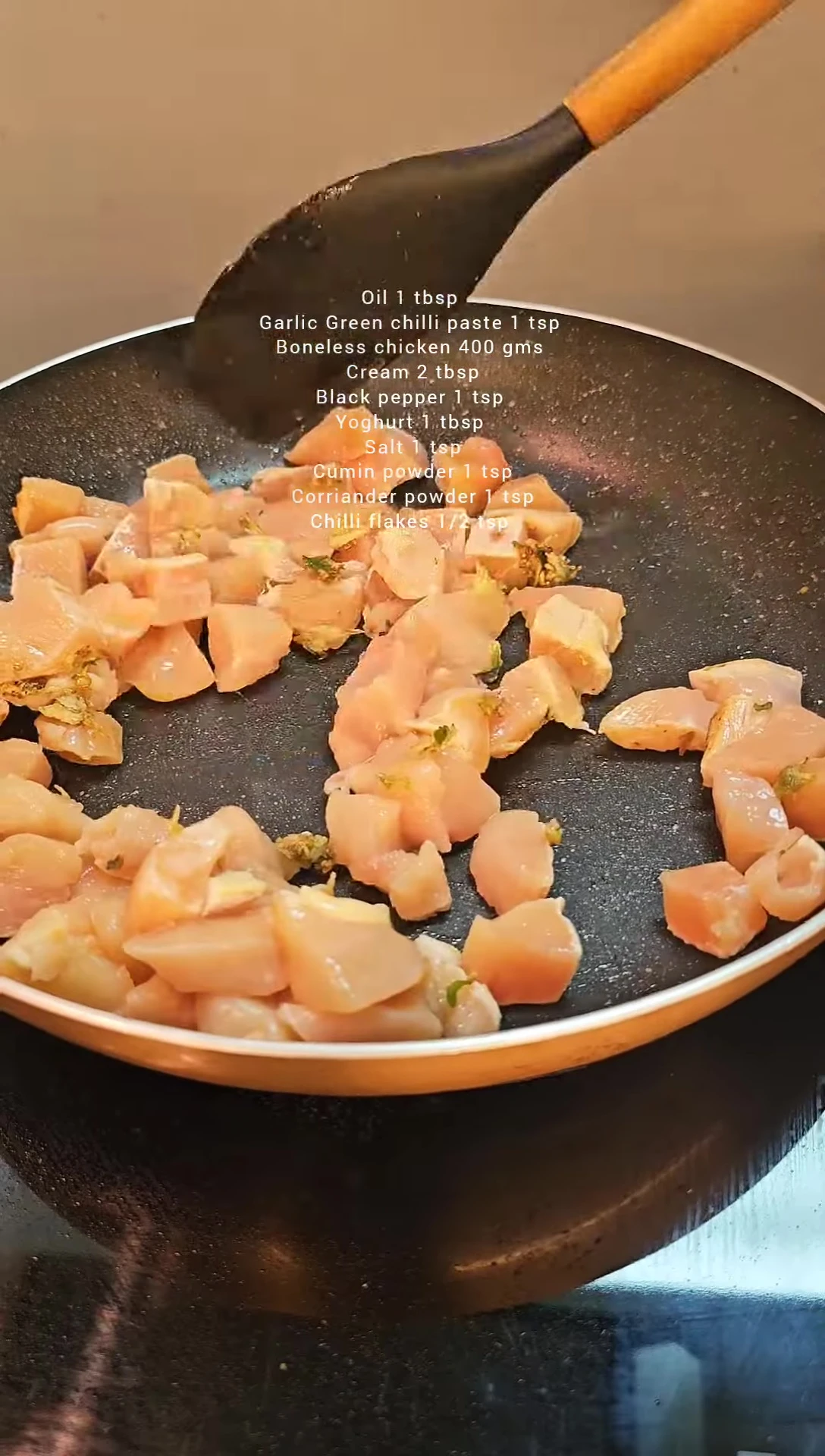Adding chicken to the topping mixture