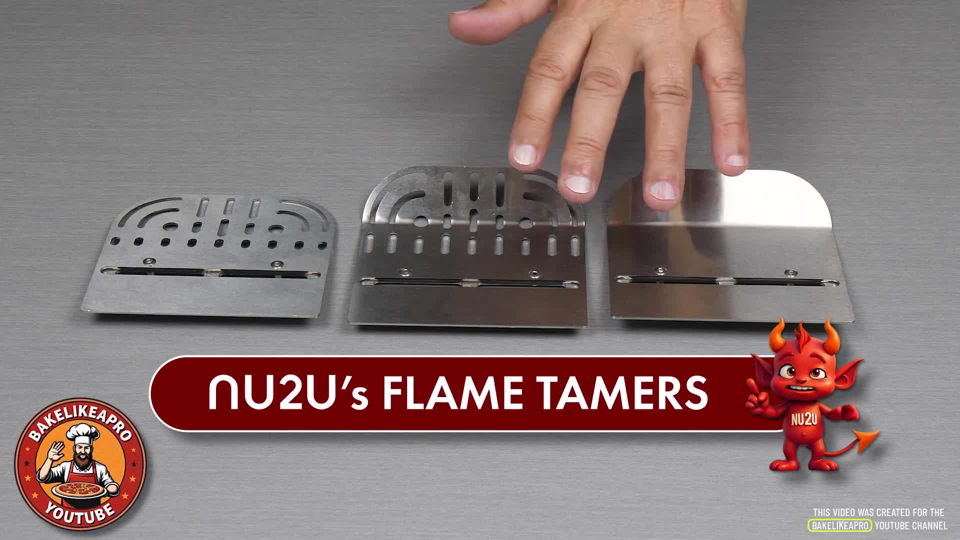 Close-up of the three NU2U flame tamers for the Gozney Arc XL pizza oven.