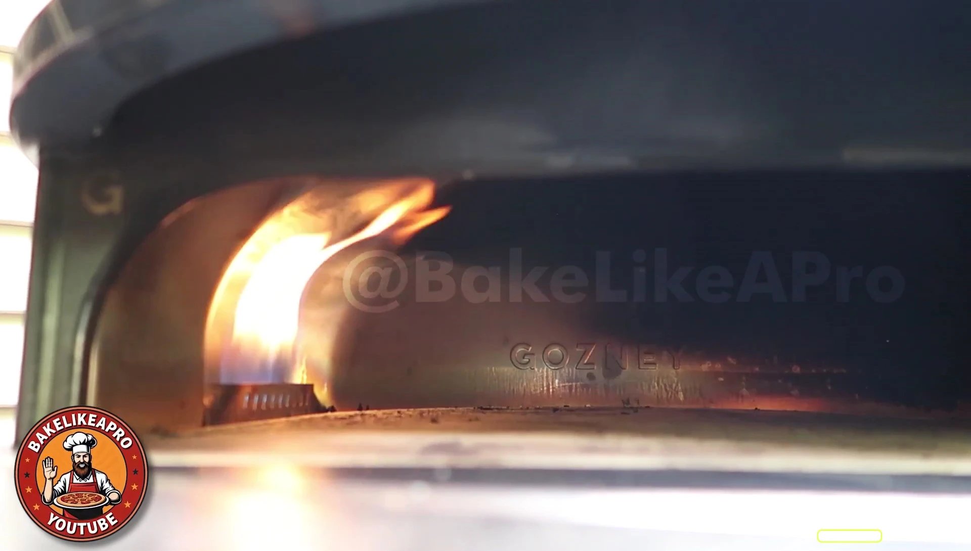 The Gozney Arc XL pizza oven with the flame tamer OFF, low flame.